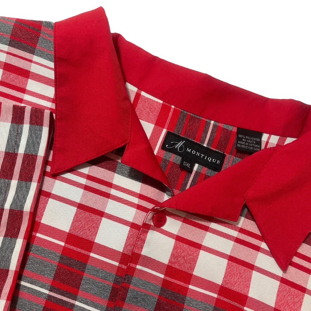 Montique 5 XL Red Grey Plaid Short‎ Sleeve Button Down